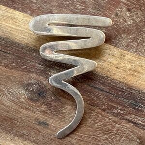 Taxco Mexico Vtg 925 Sterling Silver Large Zig Zag Swirl Modern Brooch Pendant